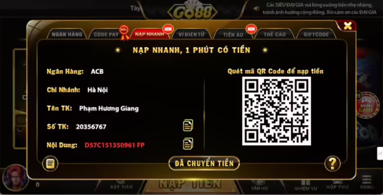 nạp tiền vào ví